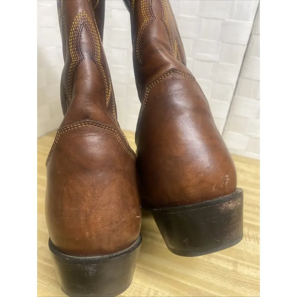 Men’s Cowboy Boots Justin 1560 Sz 12D Chestnut Embroidered Buck Leather Western